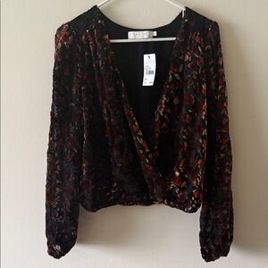 NWT Astr Velvet Burnout Floral Wrap Blouse